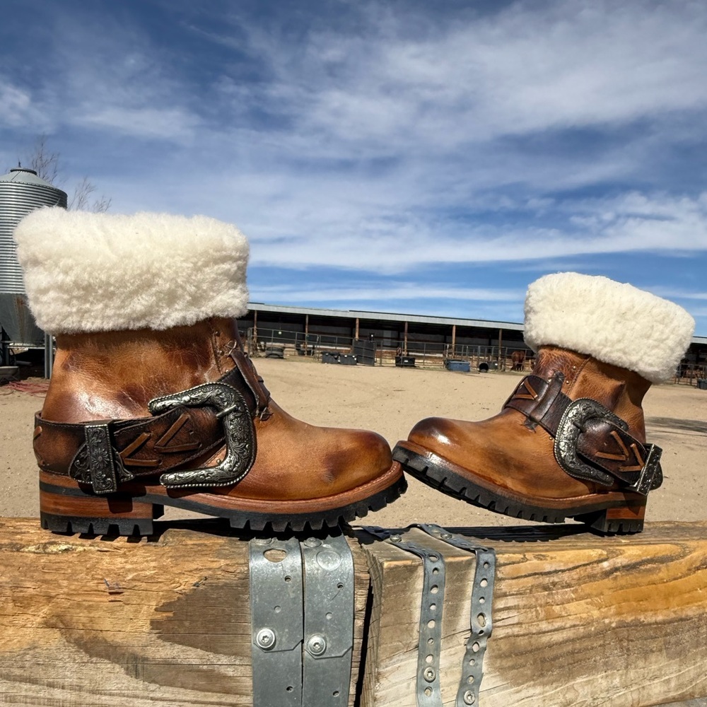 Freebird by Steven Tan Leather Moto Boots with Shearling Cuff - Picture 5 of 11